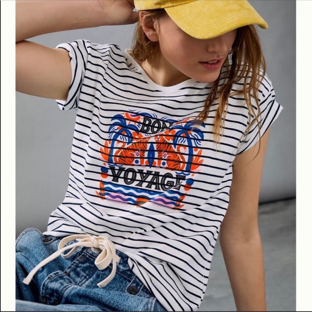 NWT Anthro Super Cute Bon Voyage Graphic Tee Size M
